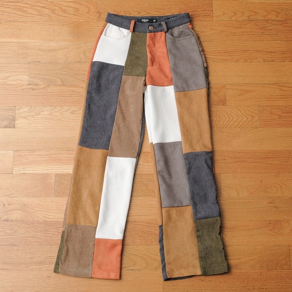 Jaded London Pants - Jaded London Women's Mixed Patchwork Corduroy Trousers High Waisted Size 24
